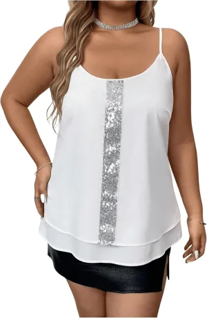 SweatyRocks Women's Plus Size Sequin Camisole Top Layered Scoop Neck Sleeveless Summer Tops