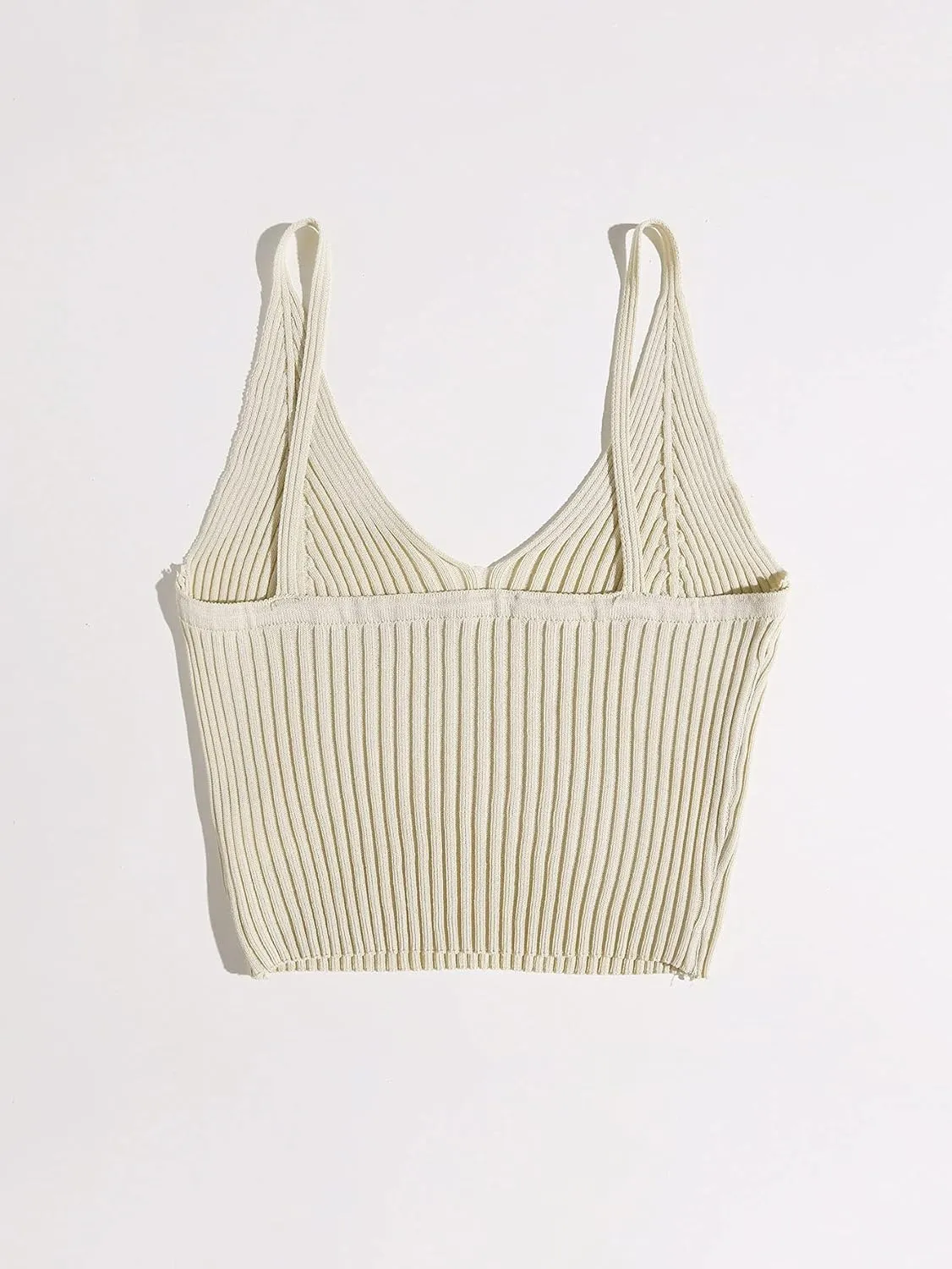 SweatyRocks Women's V Neck Crop Cami Top Ribbed Knit Spaghetti Strap Sleeveless Vest