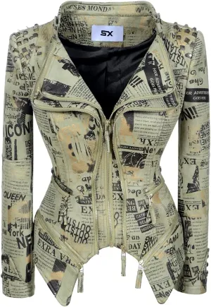 SX Women's Fashion Studded Perfectly Shaping Faux Leather Biker Jacket