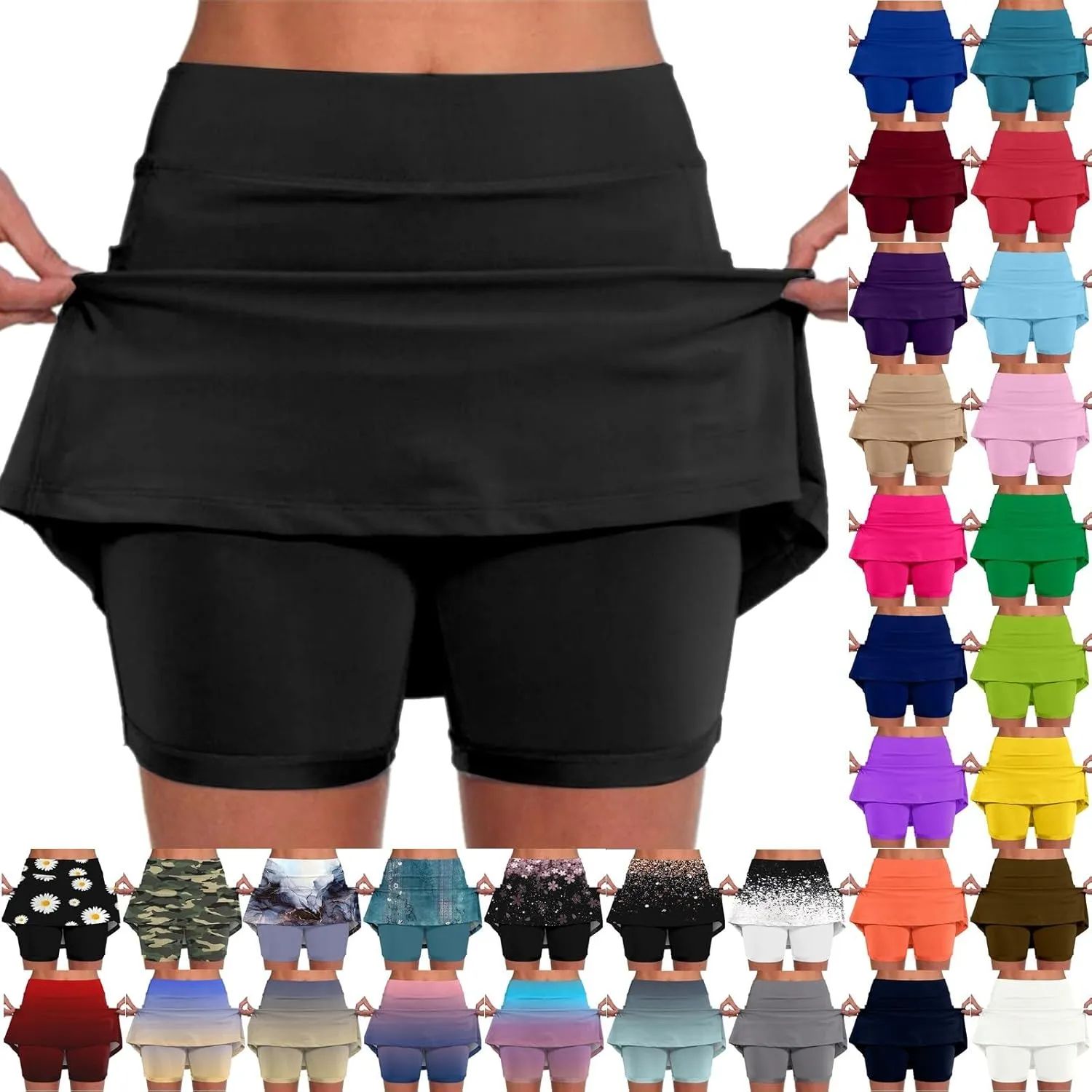 Tennis Golf Skirts for Woman High Waisted Workout Athletic Skorts with Shorts Underneath Quick Dry Gym Running Skirt(01-Black,5X-Large)
