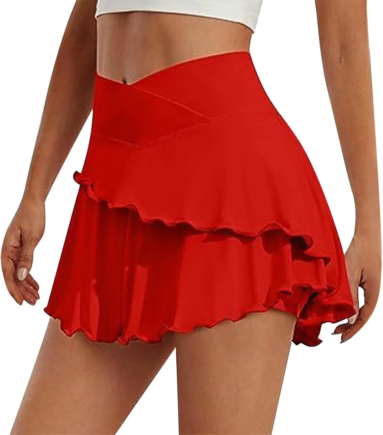 Tennis Skirt Pleated Skorts for Woman Double Ruffle Golf Skirts with Pockets Tummy Control Athletic Skorts for Woman