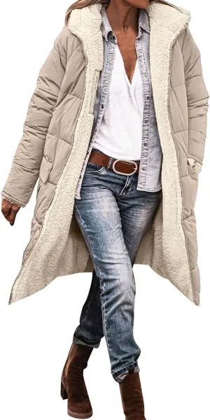 Thicken Fleece Lined for Women Puffer Coat Padded Jacket Plus Size Fleece Jacket Color Block Lightweight Heated Long