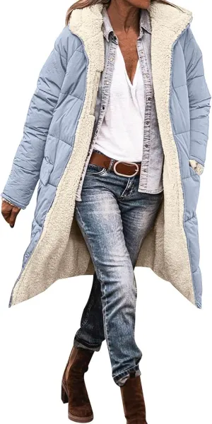Thicken Fleece Lined for Women Puffer Coat Padded Jacket Plus Size Fleece Jacket Color Block Lightweight Heated Long