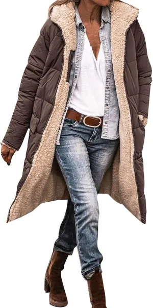 Thicken Fleece Lined for Women Puffer Coat Padded Jacket Plus Size Fleece Jacket Color Block Lightweight Heated Long