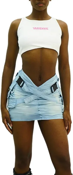 THLAI Womens Mini Denim Skirt High Waisted Skirt Spring Summer Pocket Cargo Skirt