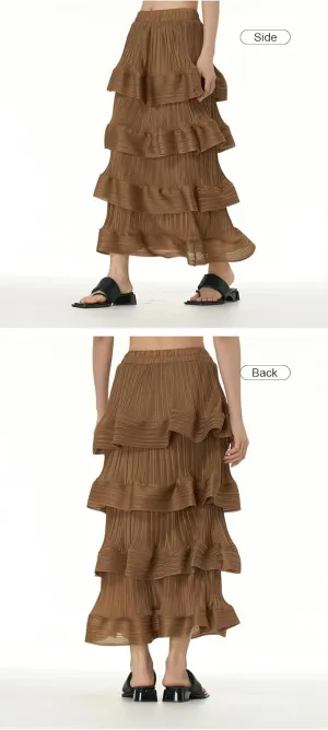 THLAI Womens Skirt Midi Elastic Waist Tiered Long Skirt Falbala Spring Summer Fall Skirt