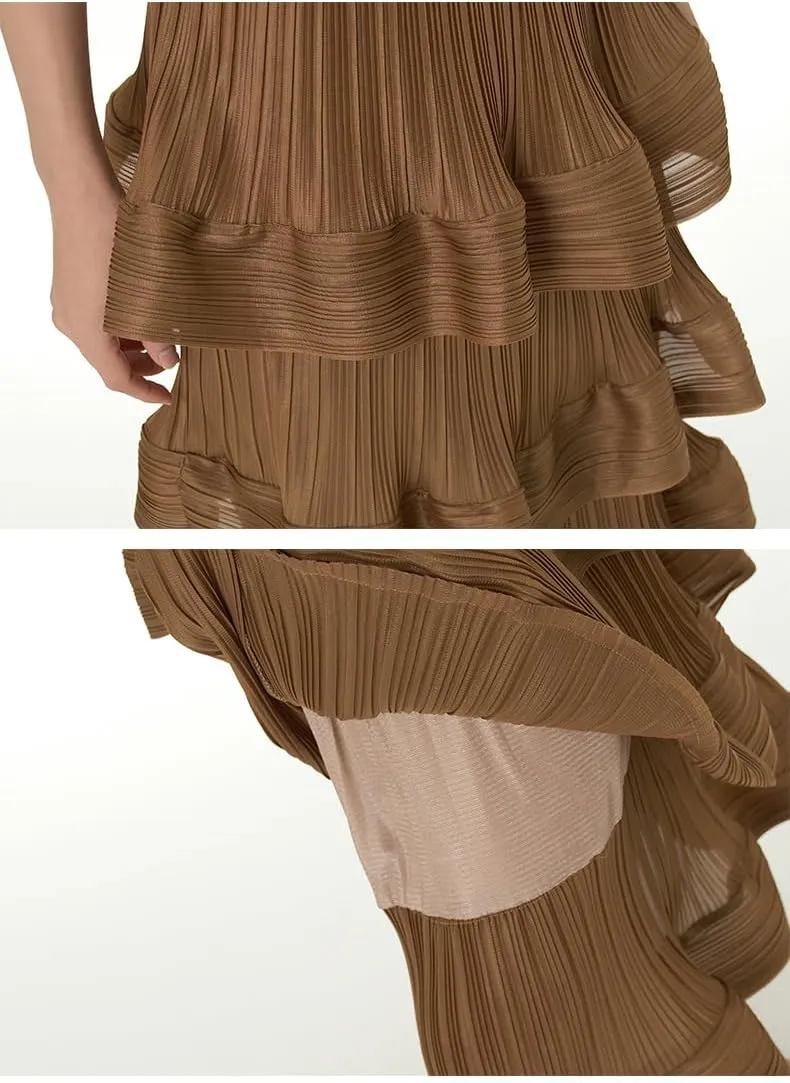 THLAI Womens Skirt Midi Elastic Waist Tiered Long Skirt Falbala Spring Summer Fall Skirt