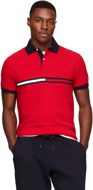 Tommy Hilfiger Men's Short Sleeve Cotton Pique Flag Graphic Polo Shirt in Custom Fit