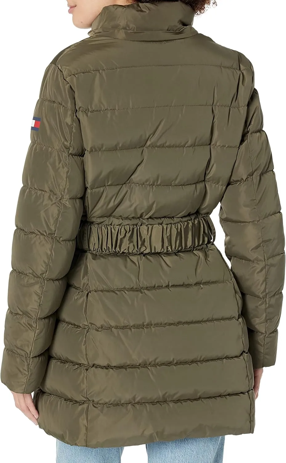 Tommy Hilfiger Women's Fur Long Puffer Hooded Belt Jacket
