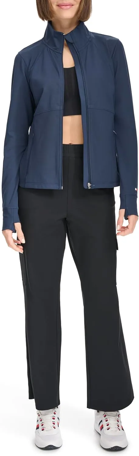 Tommy Hilfiger Women's Zippered Pockets Mock Neck Semi Fitted Cozy Peached Workout Jacket