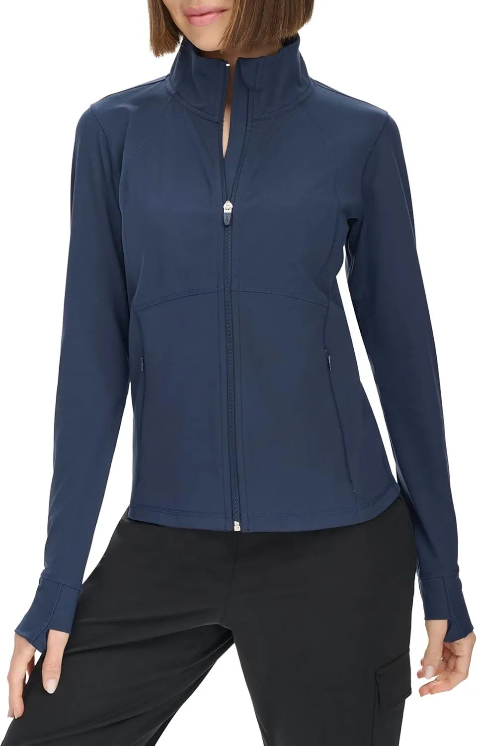 Tommy Hilfiger Women's Zippered Pockets Mock Neck Semi Fitted Cozy Peached Workout Jacket