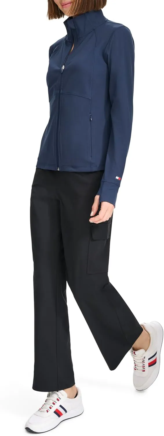 Tommy Hilfiger Women's Zippered Pockets Mock Neck Semi Fitted Cozy Peached Workout Jacket