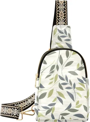 trendy Light Green and Gray Spiral Leaves chest bag for sturdy leather crossbody fanny packs for day pack