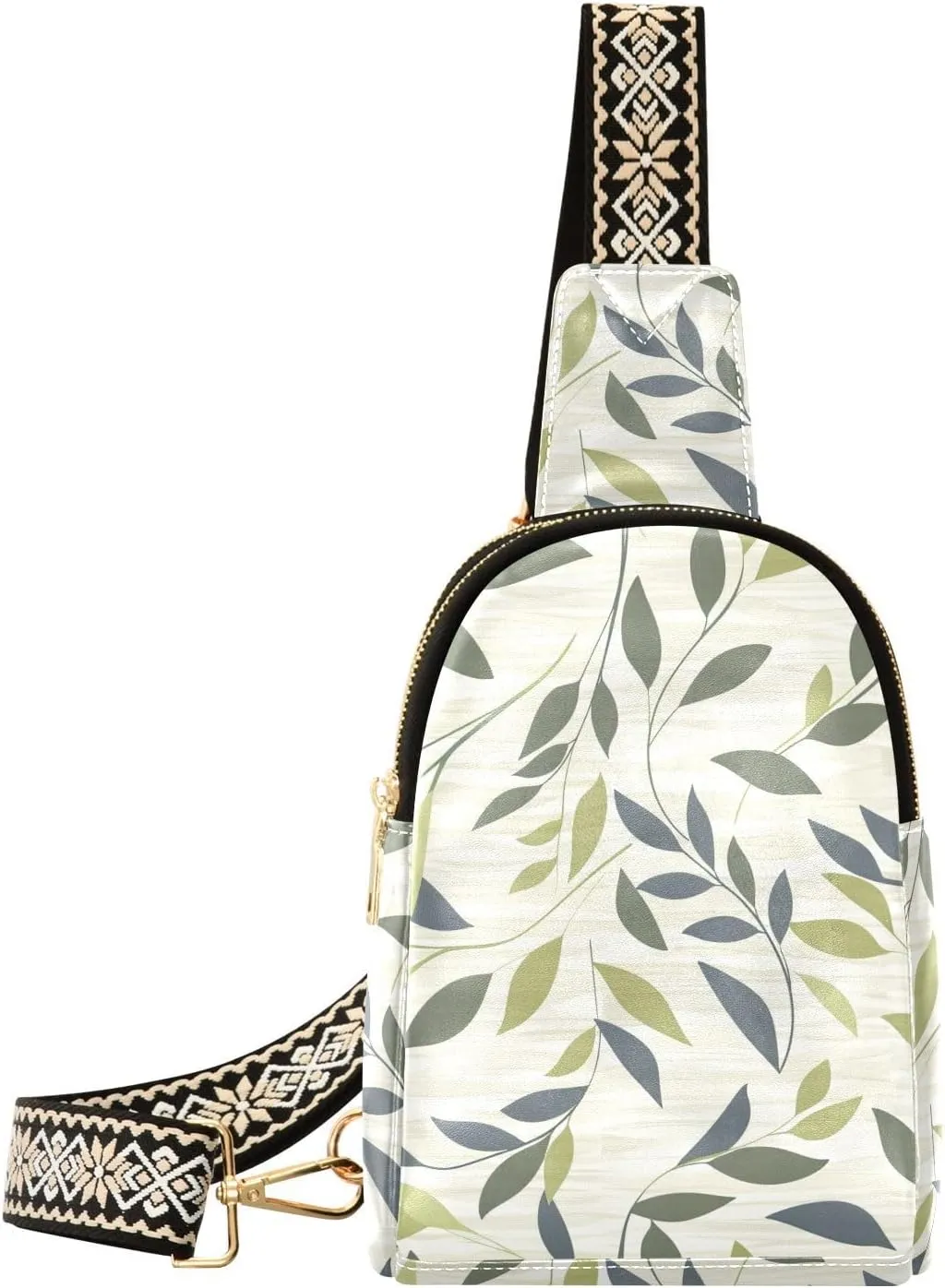 trendy Light Green and Gray Spiral Leaves chest bag for sturdy leather crossbody fanny packs for day pack
