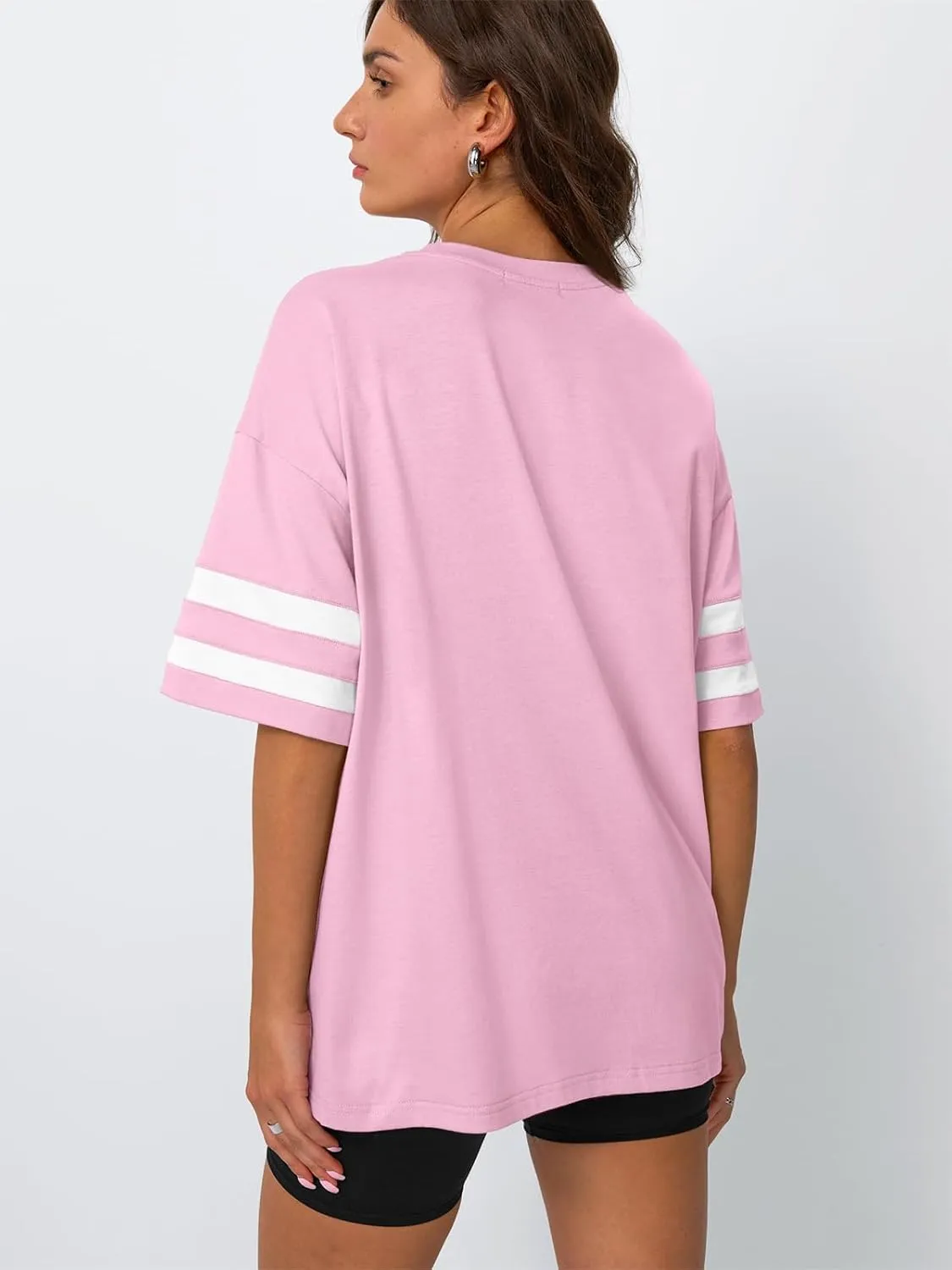 Trendy Queen Womens Oversized Tee Shirts Loose Fit Tops Round Neck Color Block Half Sleeve Casual Summer Clothes 2025