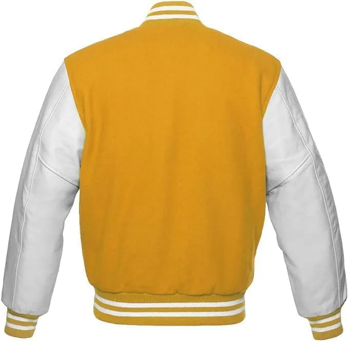 Varsity Men's Baseball Letterman Bomber Wool & Genuine Leather Sleeves Jacket