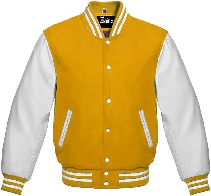 Varsity Men's Baseball Letterman Bomber Wool & Genuine Leather Sleeves Jacket