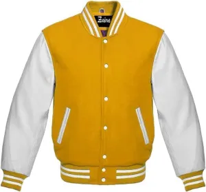 Varsity Men's Baseball Letterman Bomber Wool & Genuine Leather Sleeves Jacket