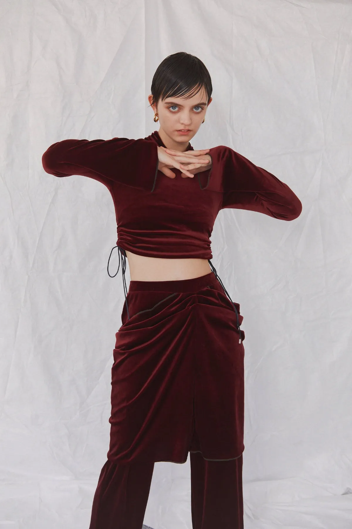 Velor drape skirt pants
