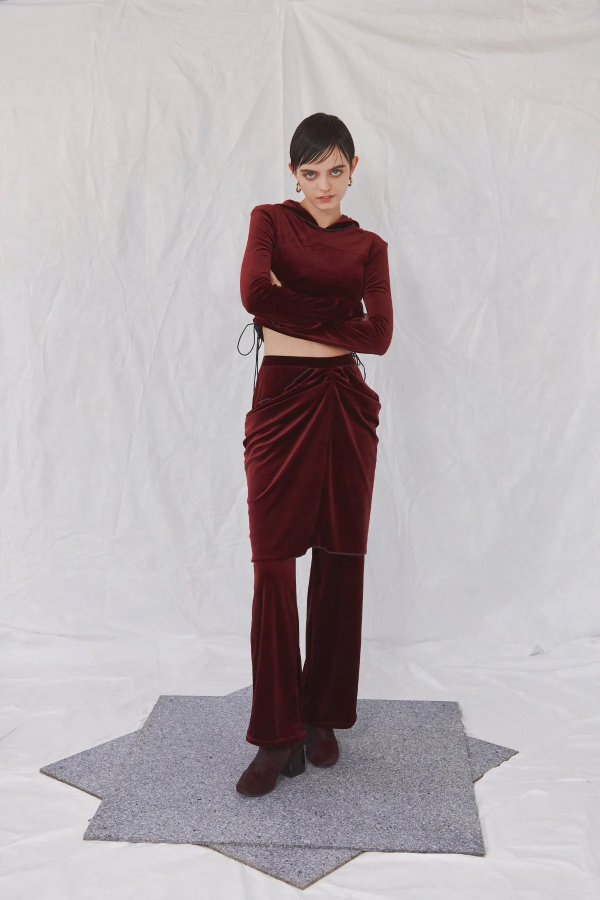 Velor drape skirt pants