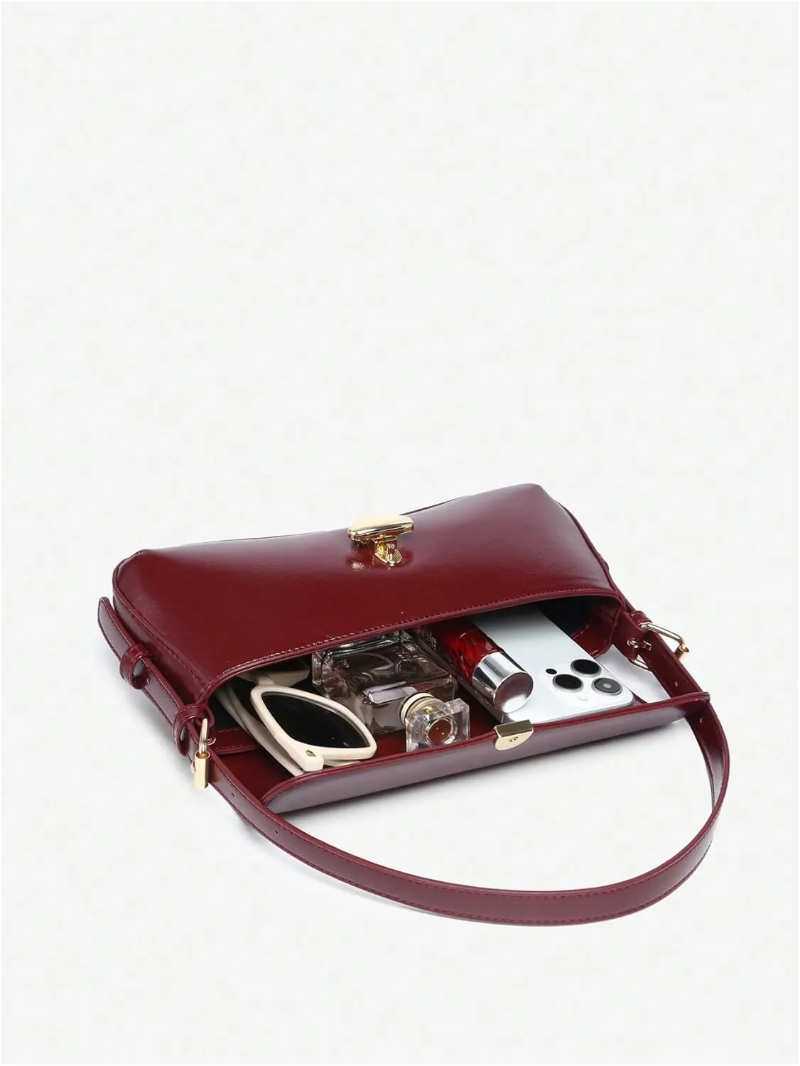 Verdusa Women's Buckle Underarm Shoulder Bags Vintage Top Handle PU Leather Clutch Purses