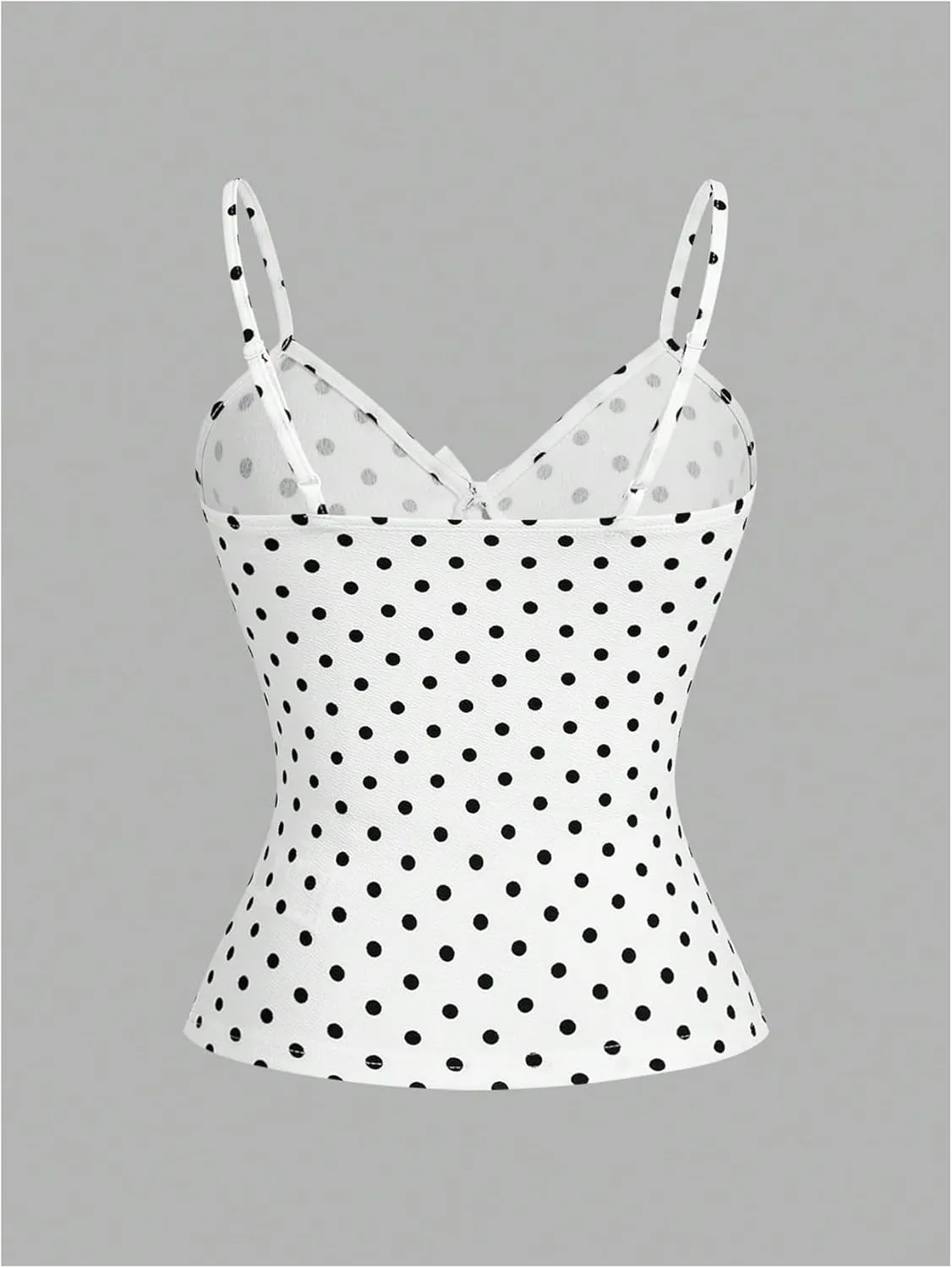 Verdusa Women's Polka Dots Bow Lace Cami Top Sleeveless V Neck Fitted Camisole