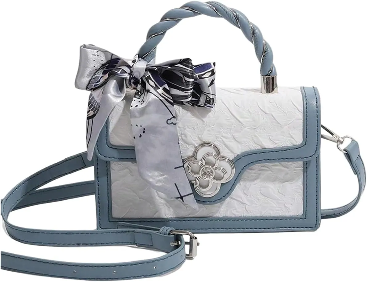 Verdusa Women's Vintage Crossbody Bags Top Handle Square Flap Satchel Purses with Ribbon