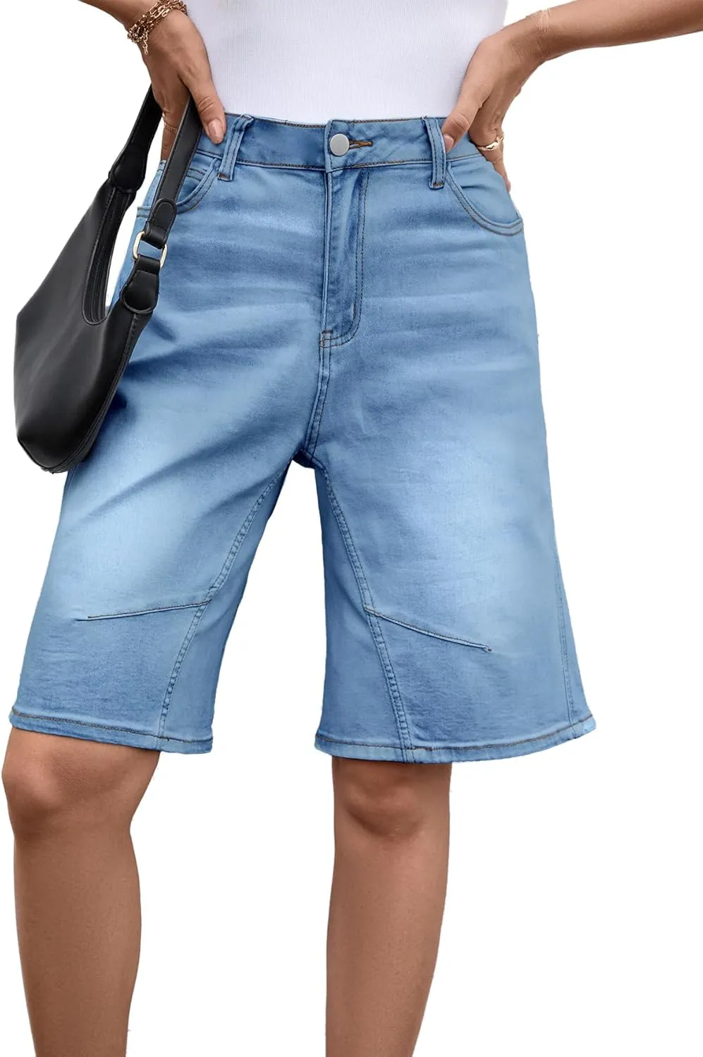 VICHYIE Womens Summer Denim Wide Leg Casual Loose Mid-Low Rise Jorts Bermuda Knee Length Jeans Short Pants