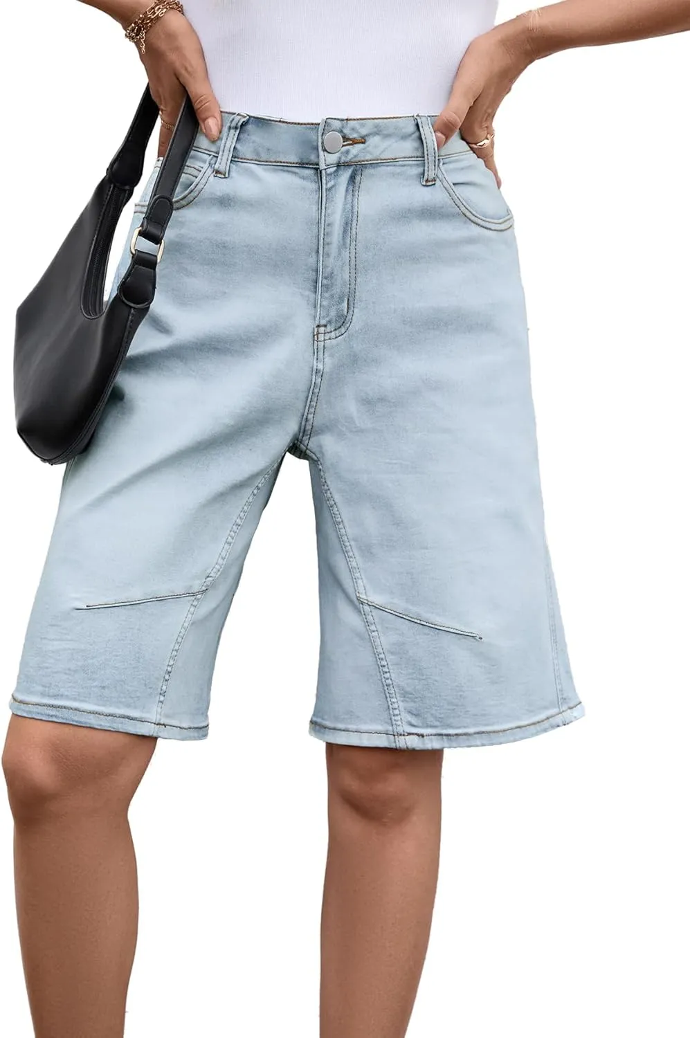 VICHYIE Womens Summer Denim Wide Leg Casual Loose Mid-Low Rise Jorts Bermuda Knee Length Jeans Short Pants