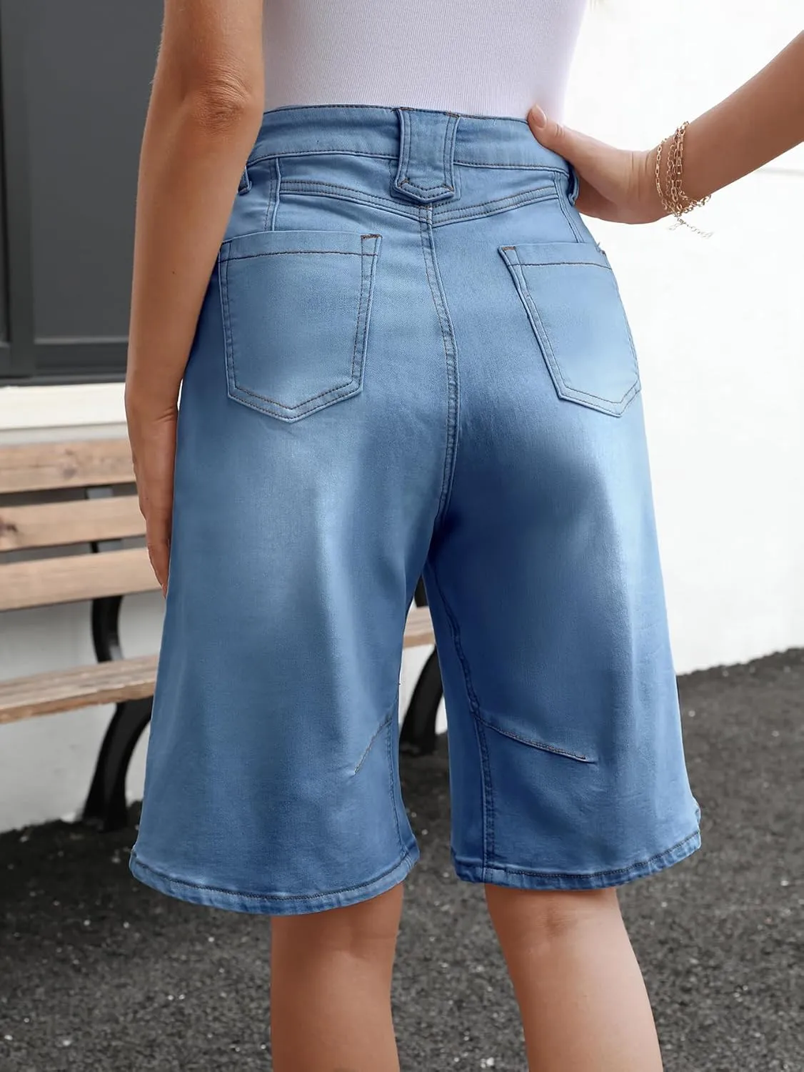 VICHYIE Womens Summer Denim Wide Leg Casual Loose Mid-Low Rise Jorts Bermuda Knee Length Jeans Short Pants
