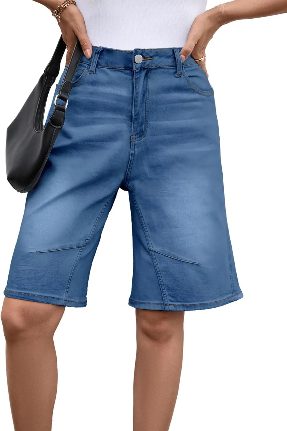 VICHYIE Womens Summer Denim Wide Leg Casual Loose Mid-Low Rise Jorts Bermuda Knee Length Jeans Short Pants