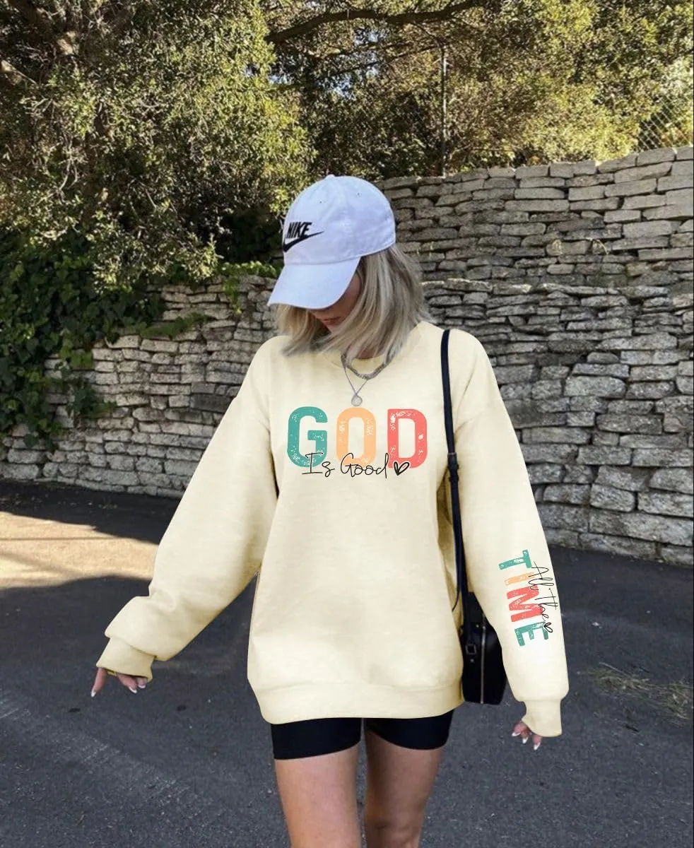 VILOVE God is Good Sweatshirt Christian Shirts for Women Oversized Jesus Religious Pullover Bible Verse Inspirational Tops
