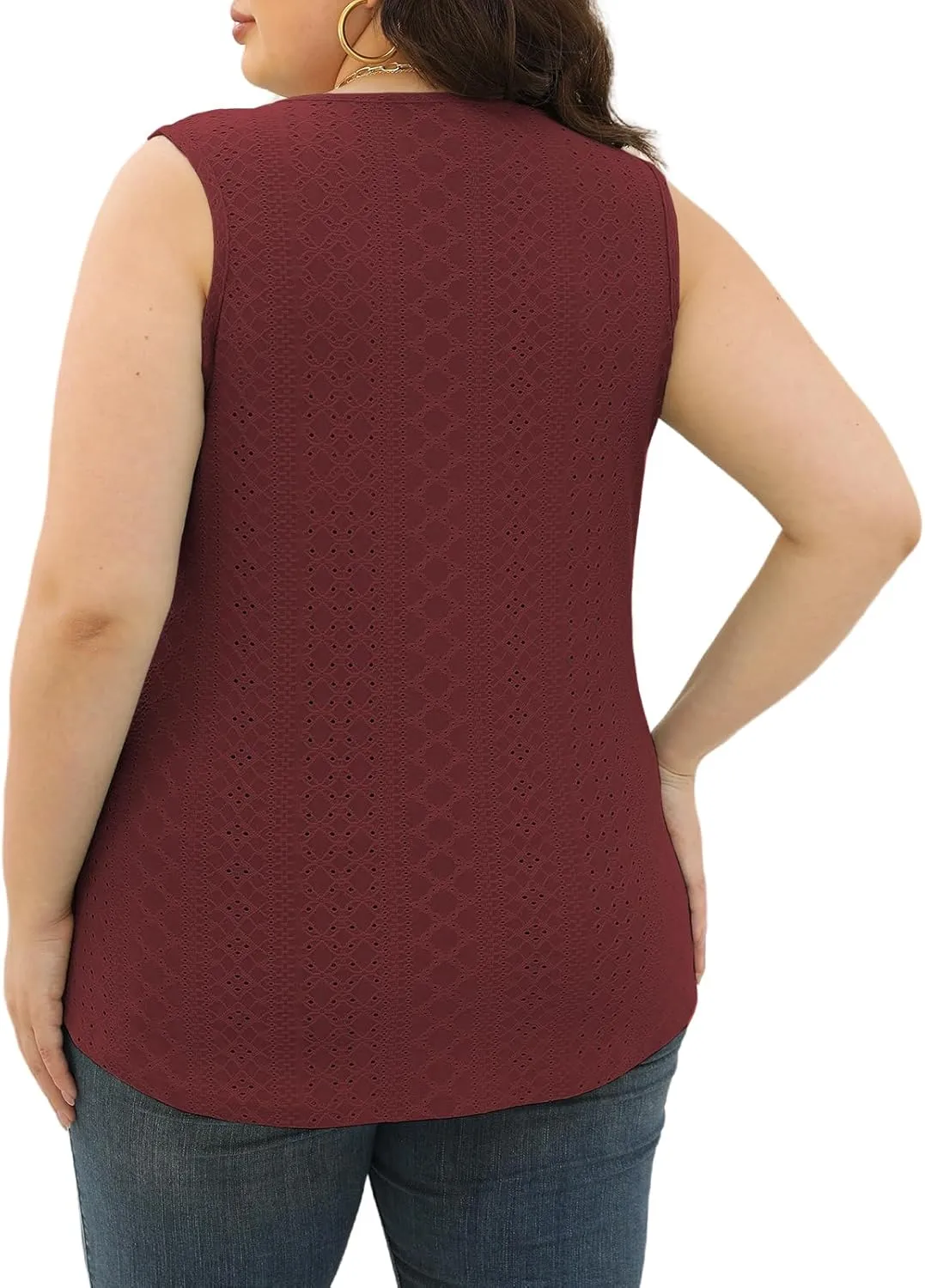 VISLILY Womens-Plus-Size-Summer-Tank-Tops 2025 Cute Lace V Neck T Shirts Casual Sleeveless Blouses Trendy Eyelet Tunics Tee