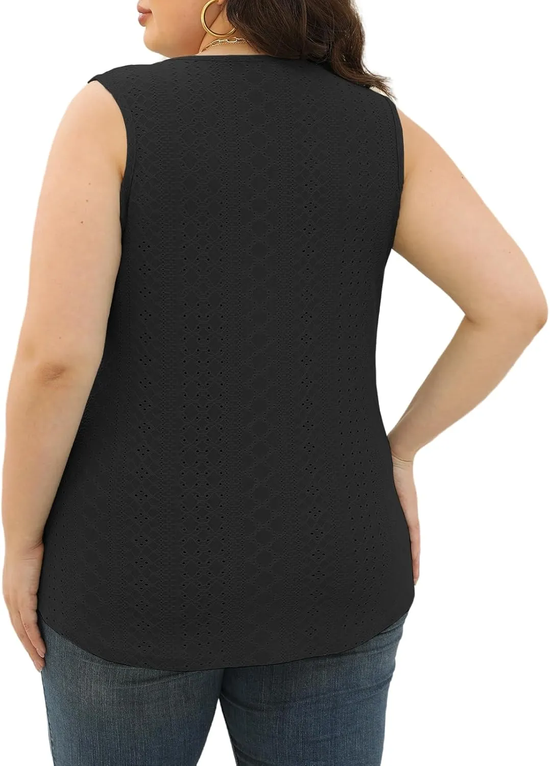 VISLILY Womens-Plus-Size-Summer-Tank-Tops 2025 Cute Lace V Neck T Shirts Casual Sleeveless Blouses Trendy Eyelet Tunics Tee