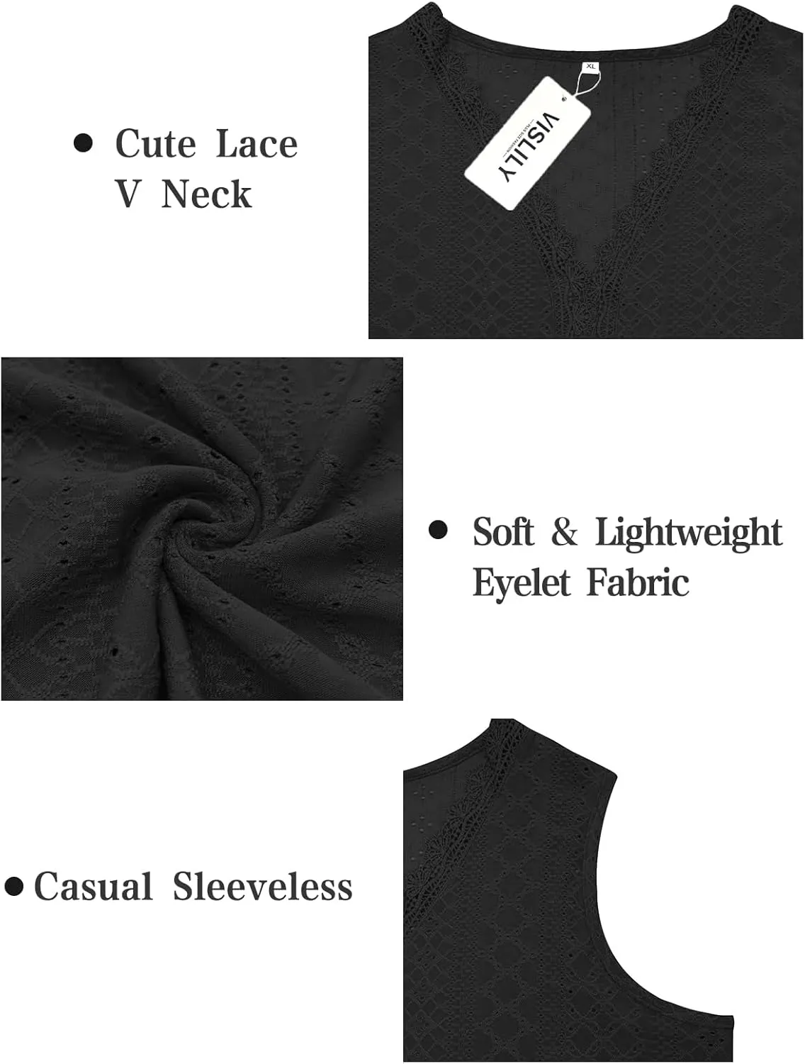 VISLILY Womens-Plus-Size-Summer-Tank-Tops 2025 Cute Lace V Neck T Shirts Casual Sleeveless Blouses Trendy Eyelet Tunics Tee