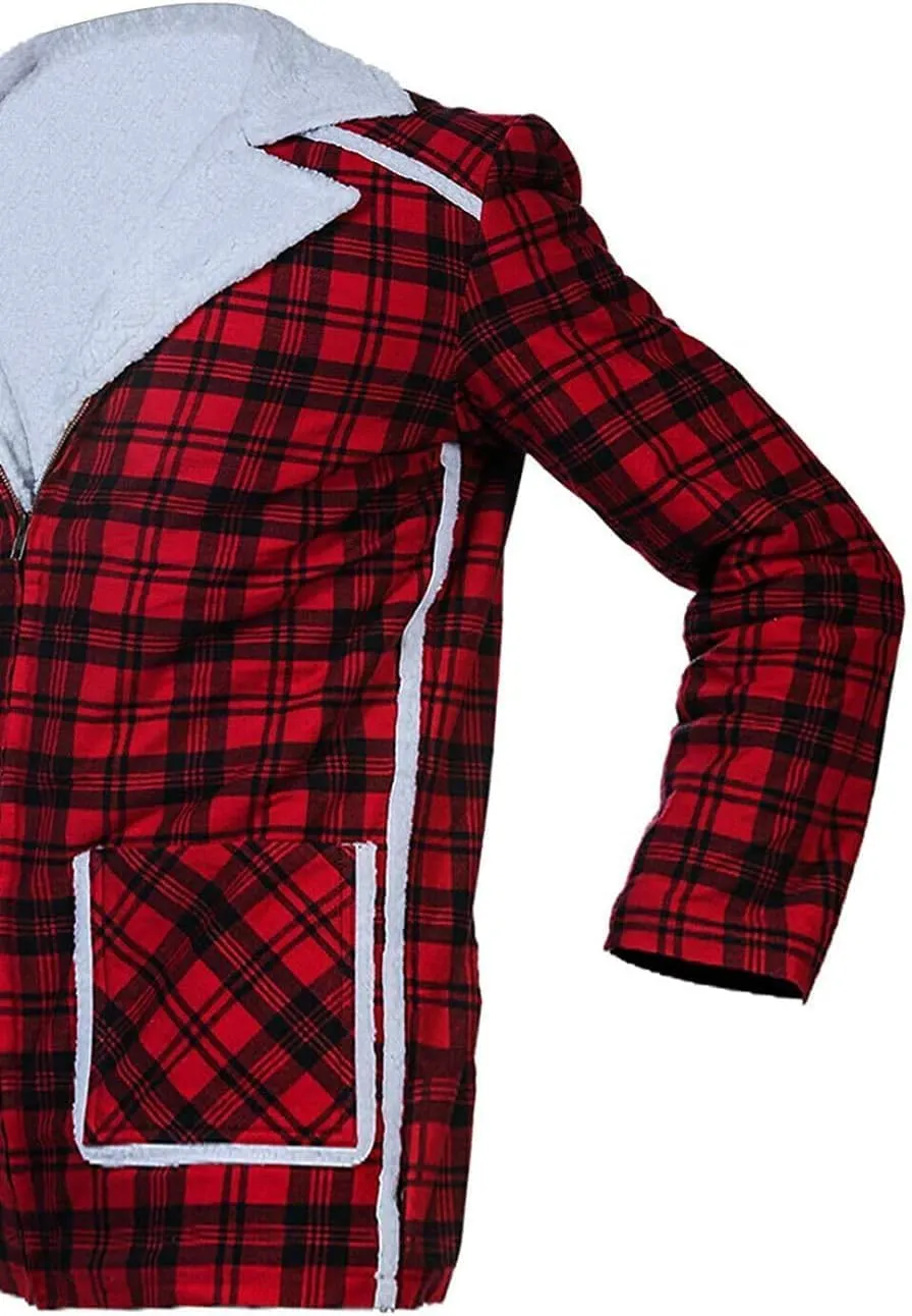 Wade Willson Checkered Style Red Flannel Jacket Faux Fur Shearling Coat