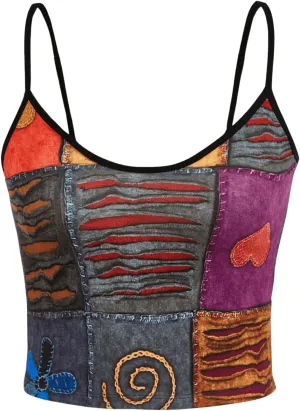 WDIRARA Women's Graphic Grunge Print Crop Cami Top Contrast Binding Spaghetti Strap Camisole