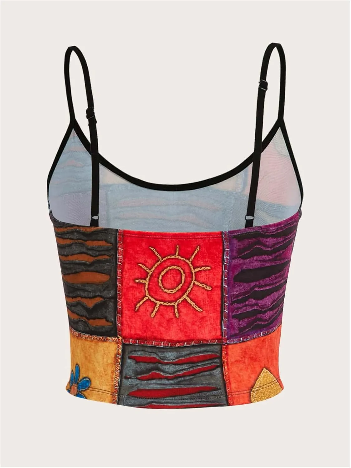 WDIRARA Women's Graphic Grunge Print Crop Cami Top Contrast Binding Spaghetti Strap Camisole