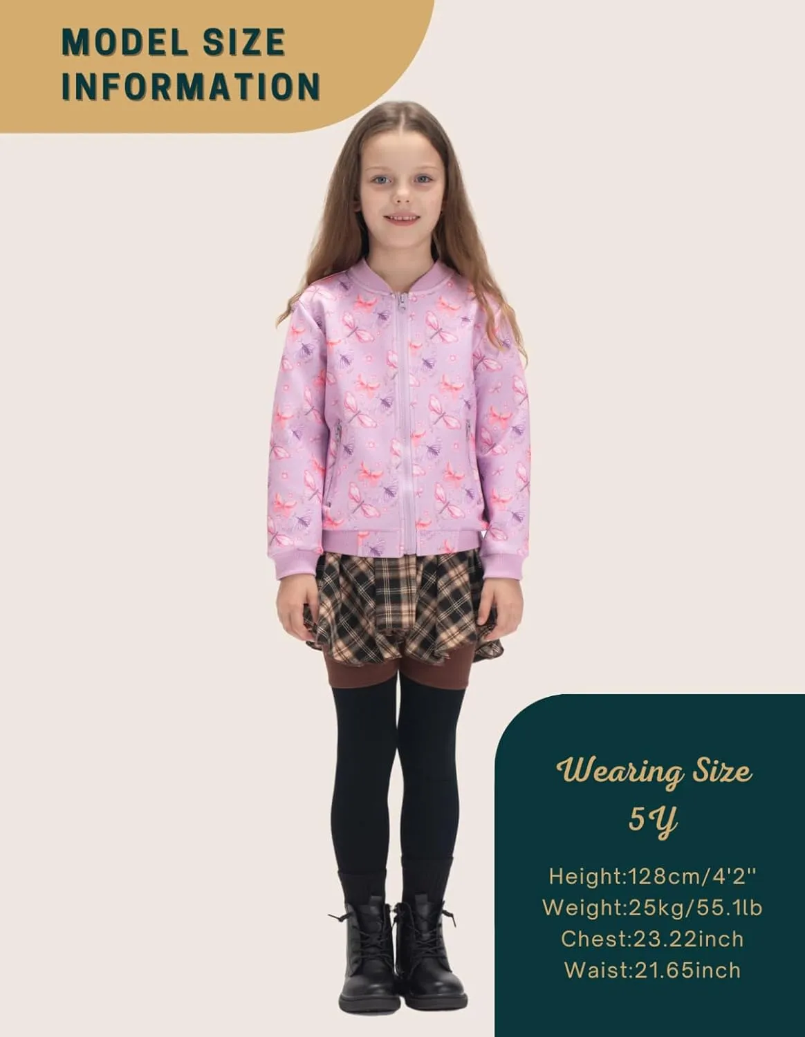 WELAKEN Girls Lightweight Bomber Jacket Floral Print Full Zip Outwear Jacket with Pockets