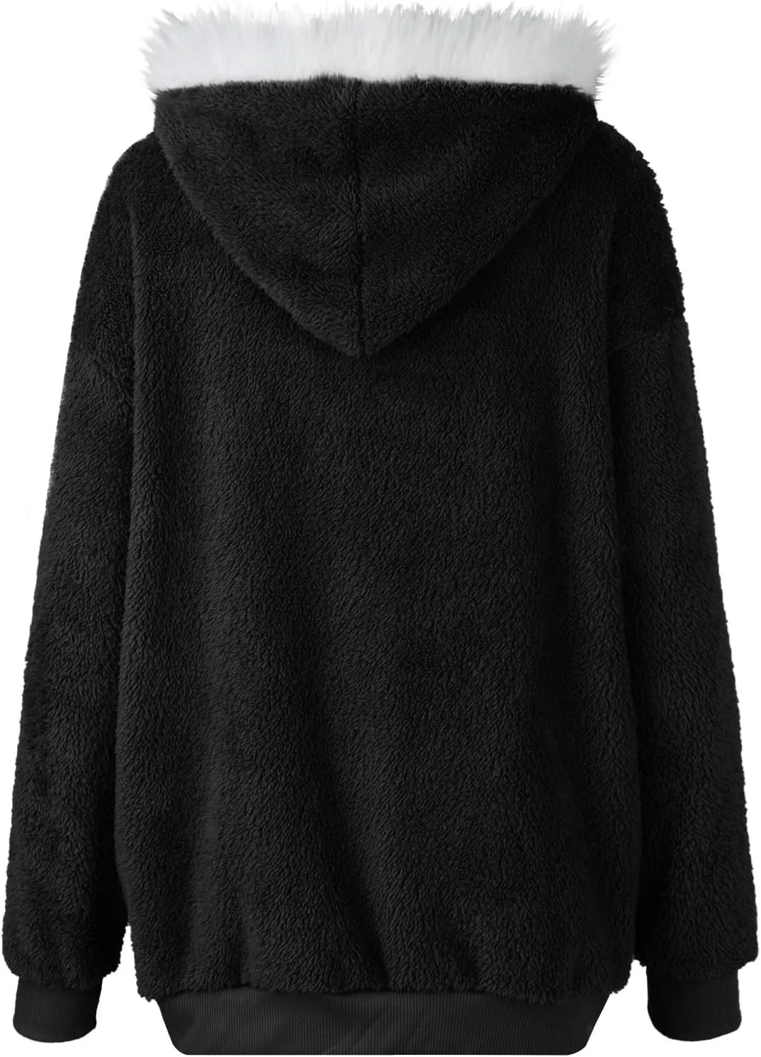 Winter Coats for Women Fuzzy Fleece Jacket Zipper Hooded Color Block Patchwork Cardigan Sherpa Outerwear with Pocket