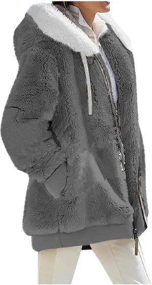 Winter Coats for Women Fuzzy Fleece Jacket Zipper Hooded Color Block Patchwork Cardigan Sherpa Outerwear with Pocket