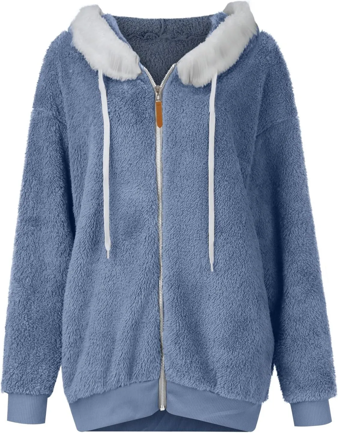 Winter Coats for Women Fuzzy Fleece Jacket Zipper Hooded Color Block Patchwork Cardigan Sherpa Outerwear with Pocket