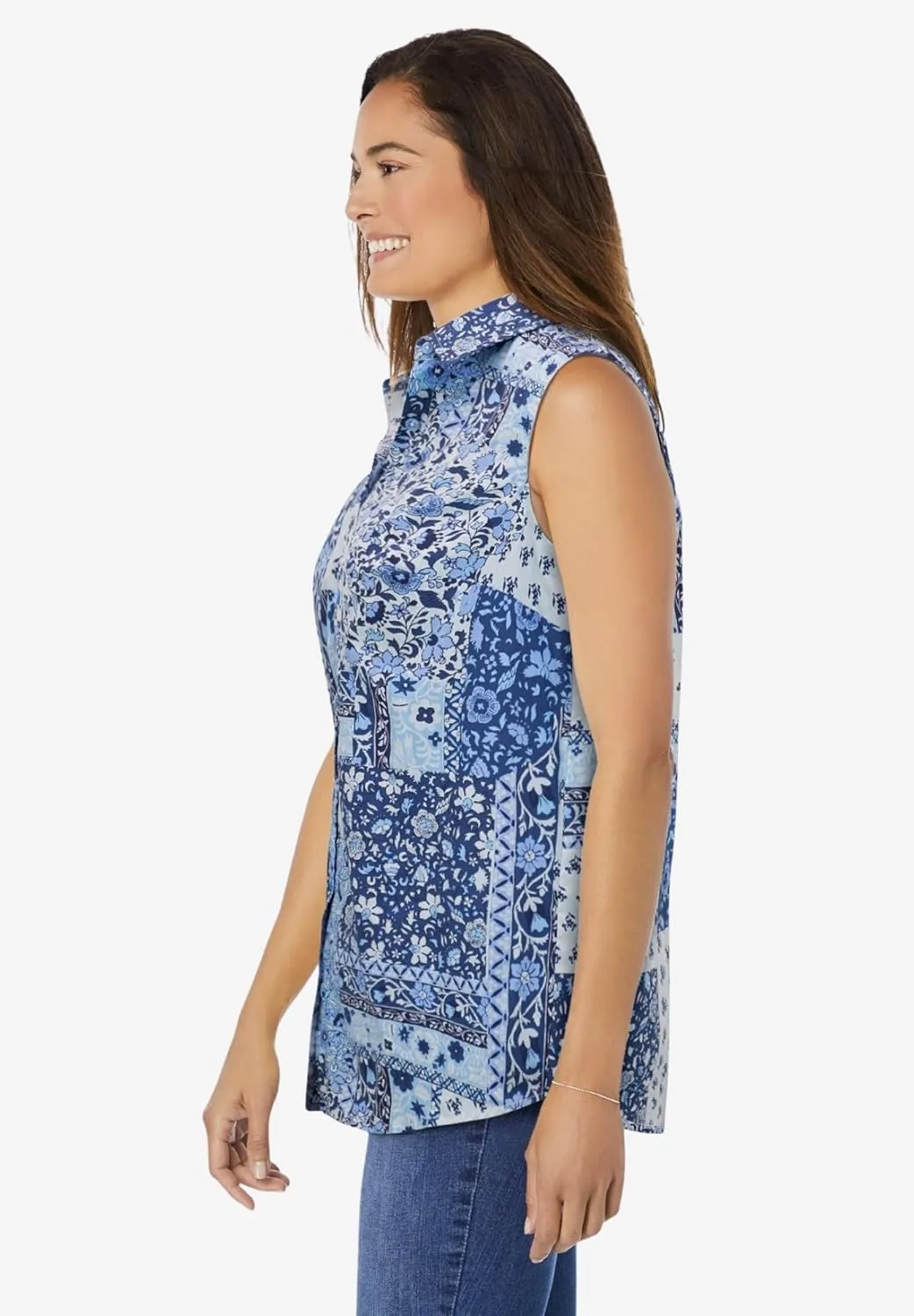 Woman Within Plus Size Perfect Sleeveless Shirt