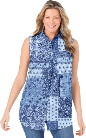 Woman Within Plus Size Perfect Sleeveless Shirt