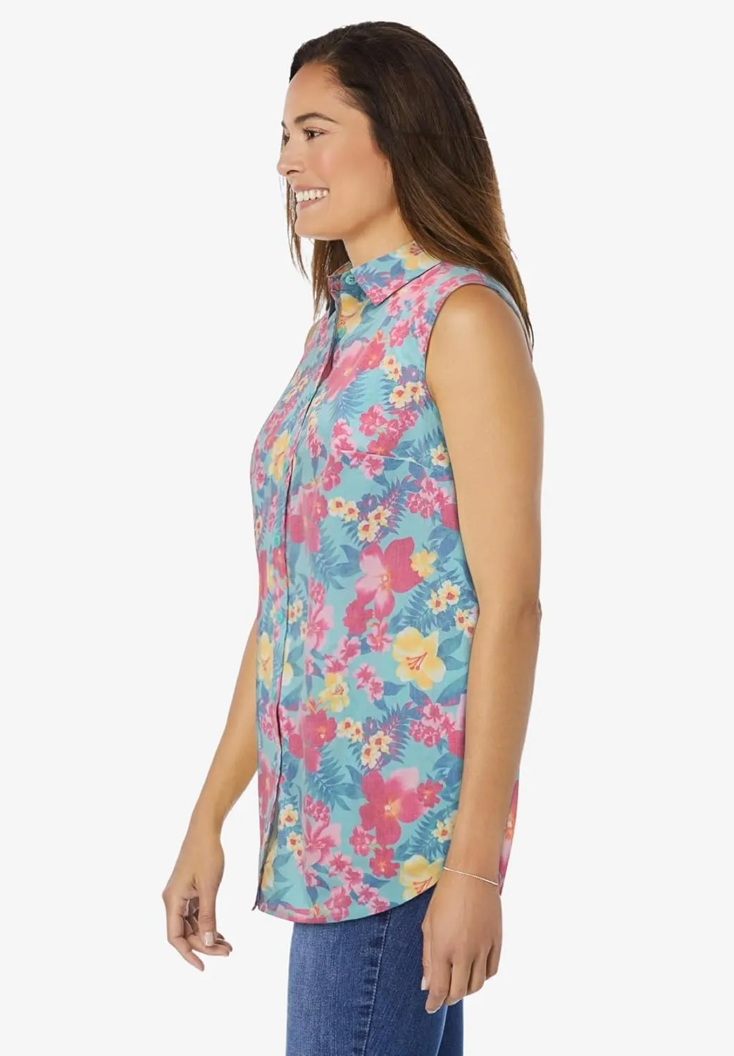 Woman Within Plus Size Perfect Sleeveless Shirt