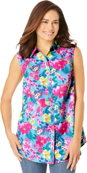 Woman Within Plus Size Perfect Sleeveless Shirt