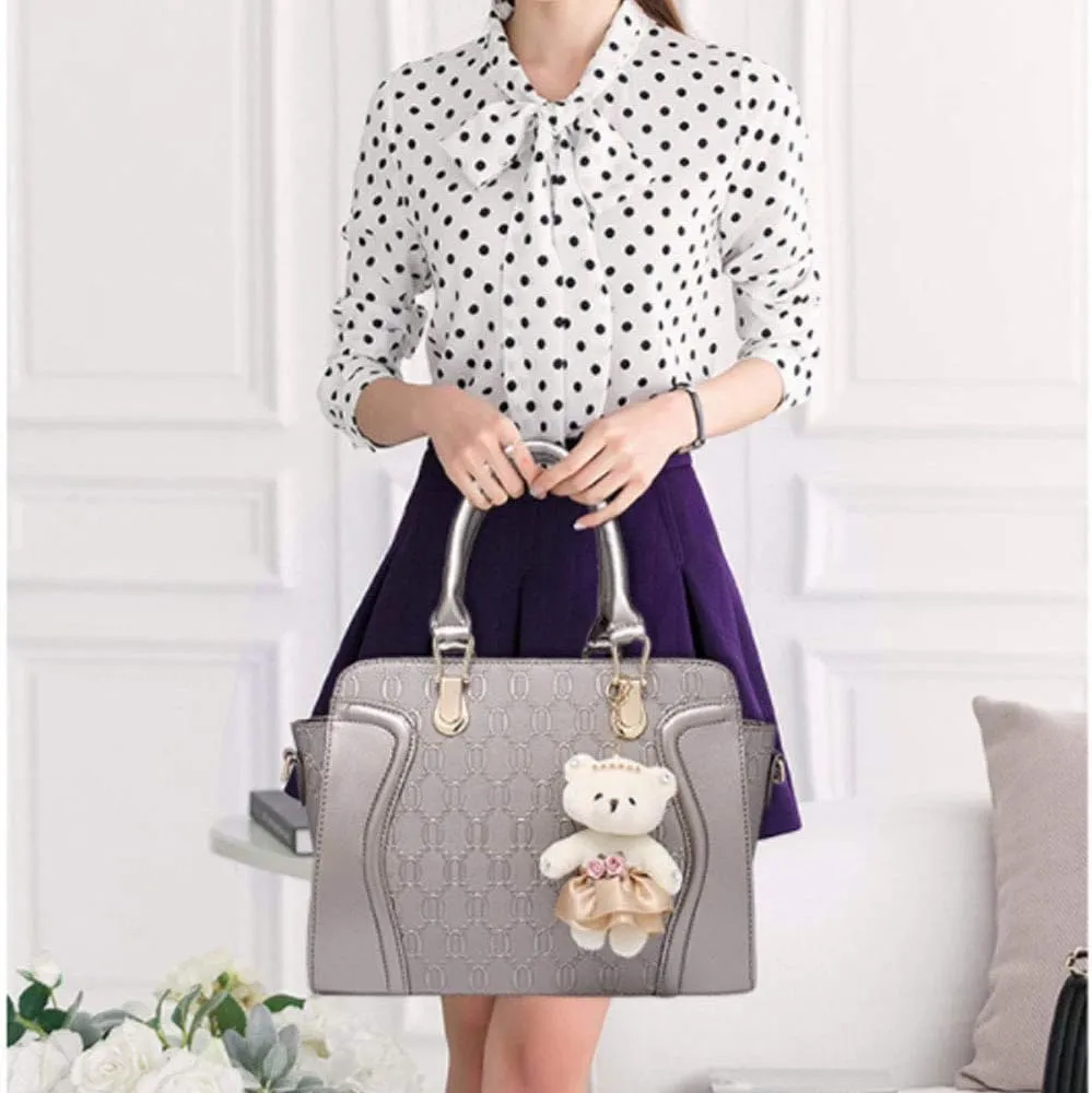 Women 4PCS Tote Satchel Shoulder Bag PU Top Handle Bag Clutch Card Holder