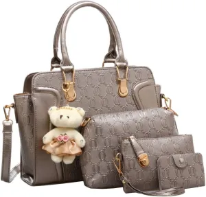 Women 4PCS Tote Satchel Shoulder Bag PU Top Handle Bag Clutch Card Holder