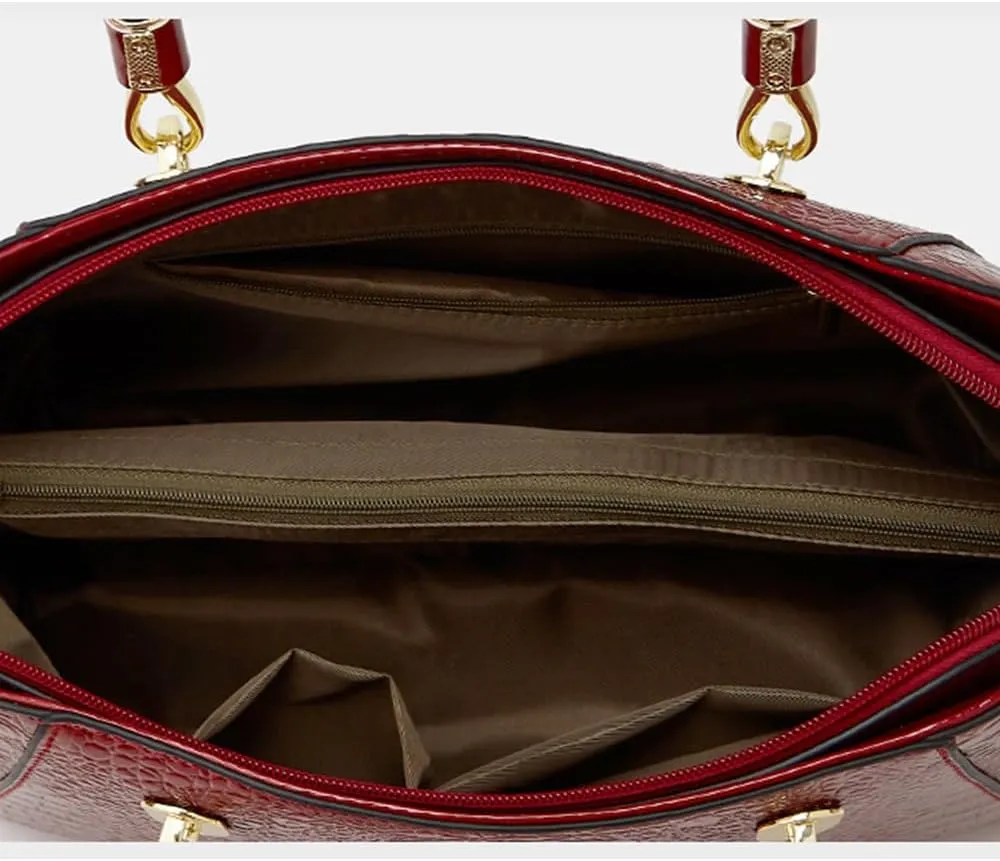 Women Crocodile Pattern Tote Purse Handbag PU Leather Top Handle Satchel Shoulder Bag