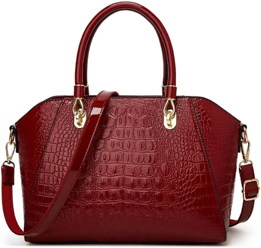 Women Crocodile Pattern Tote Purse Handbag PU Leather Top Handle Satchel Shoulder Bag
